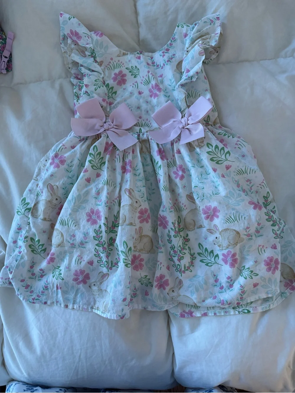 The Children's Place White Daisy Floral Bunny Dress with Pink Bows - Picture 4 of 6